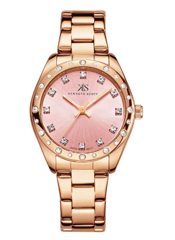 KENNETH SCOTT Kenneth Scott K24509-RBKP Women's Analog Display Watch & Stainless Steel Strap Rose Gold