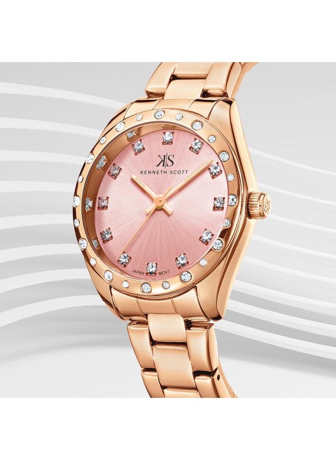 KENNETH SCOTT Kenneth Scott K24509-RBKP Women's Analog Display Watch & Stainless Steel Strap Rose Gold  - Image 3