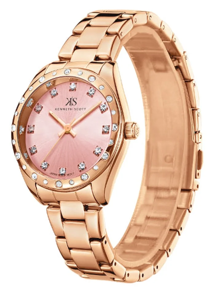 KENNETH SCOTT Kenneth Scott K24509-RBKP Women's Analog Display Watch & Stainless Steel Strap Rose Gold