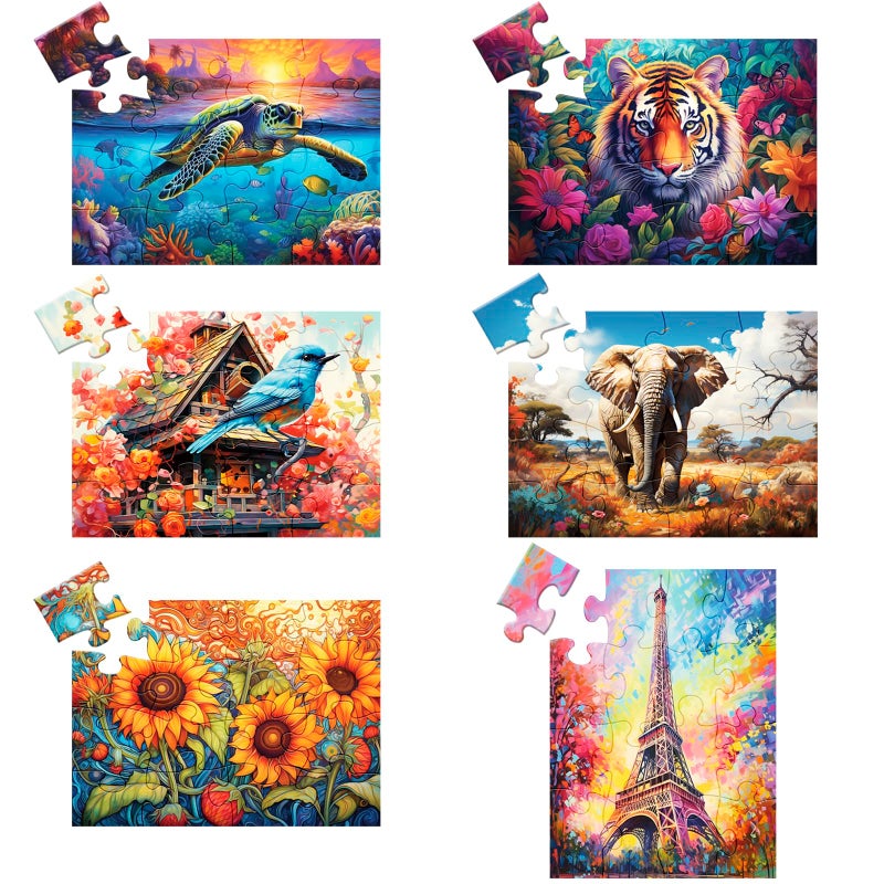 WSCXSC 6 Pack 16 Large Piece Puzzles for Seniors Puzzles Dementia Alzheimer's Products and Activities Alzheimer's Puzzle Elderly Adults Cognitive Game Gift for Patients in Nursing Home with 6 Storage Bags - Image 1