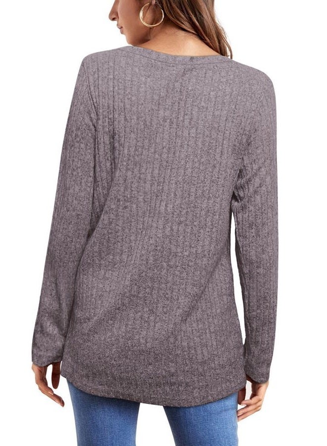OFEEFAN Long Sleeve Shirts for Women Tunic Thin Sweaters for Women Pink Grey L, 05-pink Grey, L - Image 4