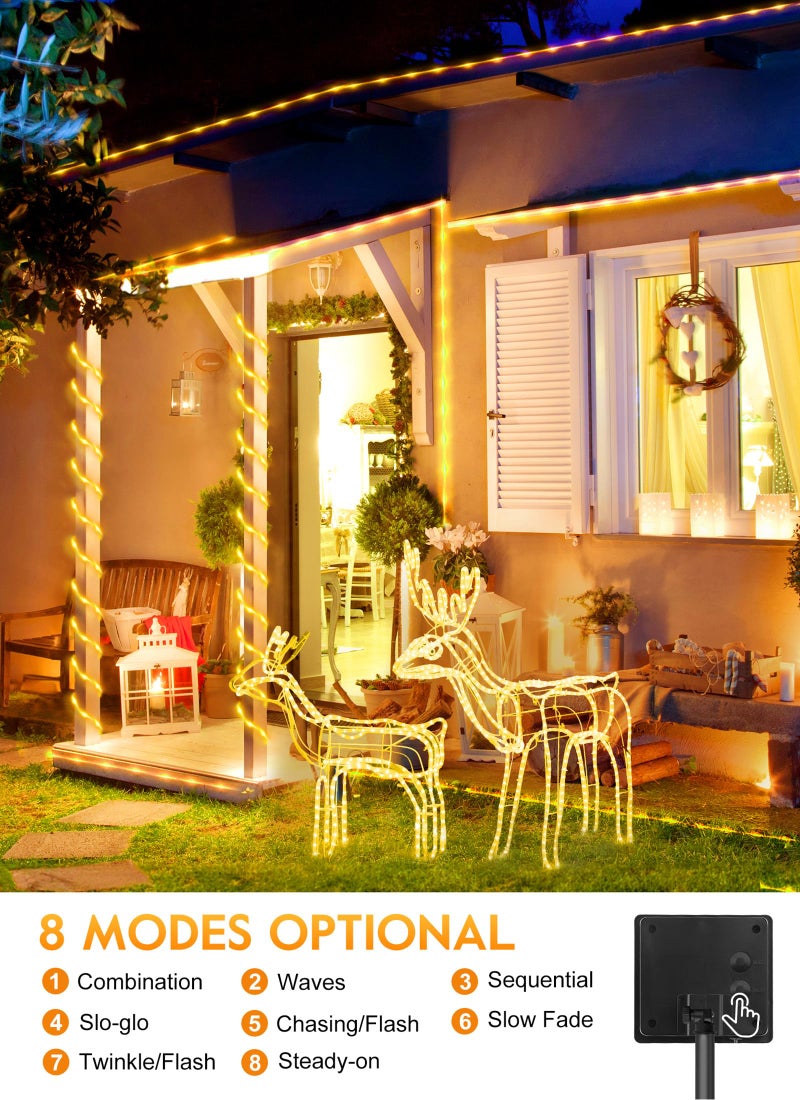 Brightown Solar Rope Lights, 39FT 100LED Outdoor Solar String Lights, IP65 Waterproof Solar Powered Fairy Lights with 8 Lighting Modes for Party Garden Yard Home Holiday Tree Decoration, Warm White - Image 4