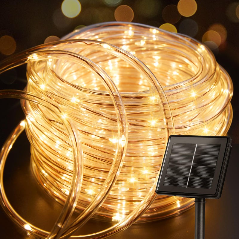 Brightown Solar Rope Lights, 39FT 100LED Outdoor Solar String Lights, IP65 Waterproof Solar Powered Fairy Lights with 8 Lighting Modes for Party Garden Yard Home Holiday Tree Decoration, Warm White - Image 1