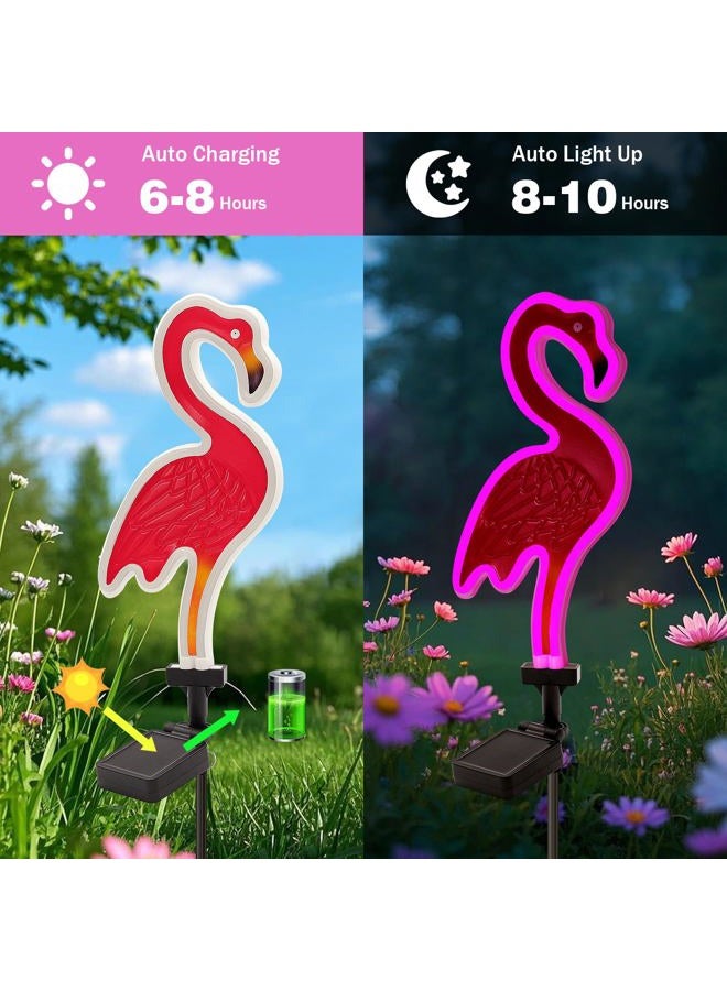 ANGMLN Solar Flamingo Pink Neon Light - Set of 2 Metal Garden Stake Lights 42 inch Path Lighting for Christmas Yard Lawn Patio Walkway Decor - Image 3