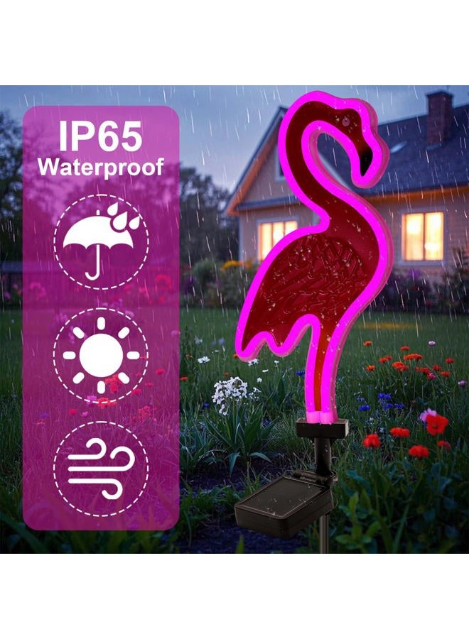ANGMLN Solar Flamingo Pink Neon Light - Set of 2 Metal Garden Stake Lights 42 inch Path Lighting for Christmas Yard Lawn Patio Walkway Decor - Image 2