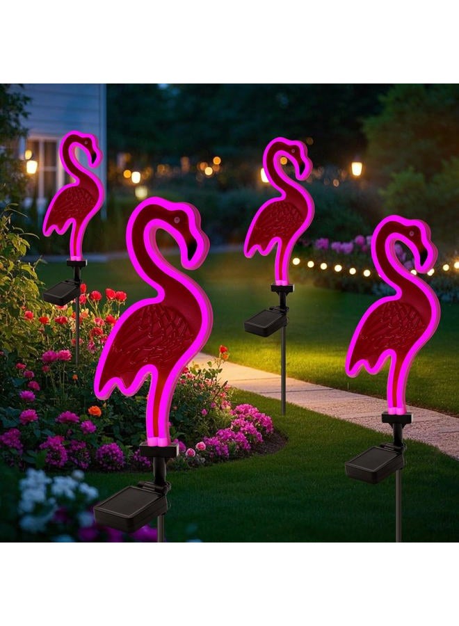 ANGMLN Solar Flamingo Pink Neon Light - Set of 2 Metal Garden Stake Lights 42 inch Path Lighting for Christmas Yard Lawn Patio Walkway Decor - Image 4