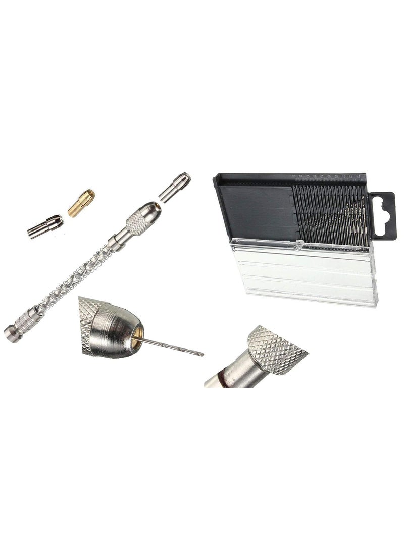 DIY Crafts DIY Crafts 2 Chucks 21Piece Pin Vise Mini Twist Drill Bit Set SemiAutomatic Driving Drill Bit Wood Walnut Drilling Tool 03mm16mm Combo Pack  - Image 3