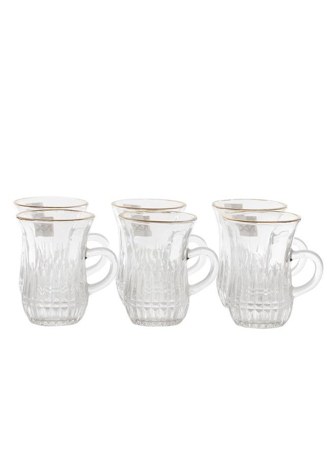 Alsaif Tea Set With Max Glass Handle Gold Line 6 Pieces Transparent  - Image 1