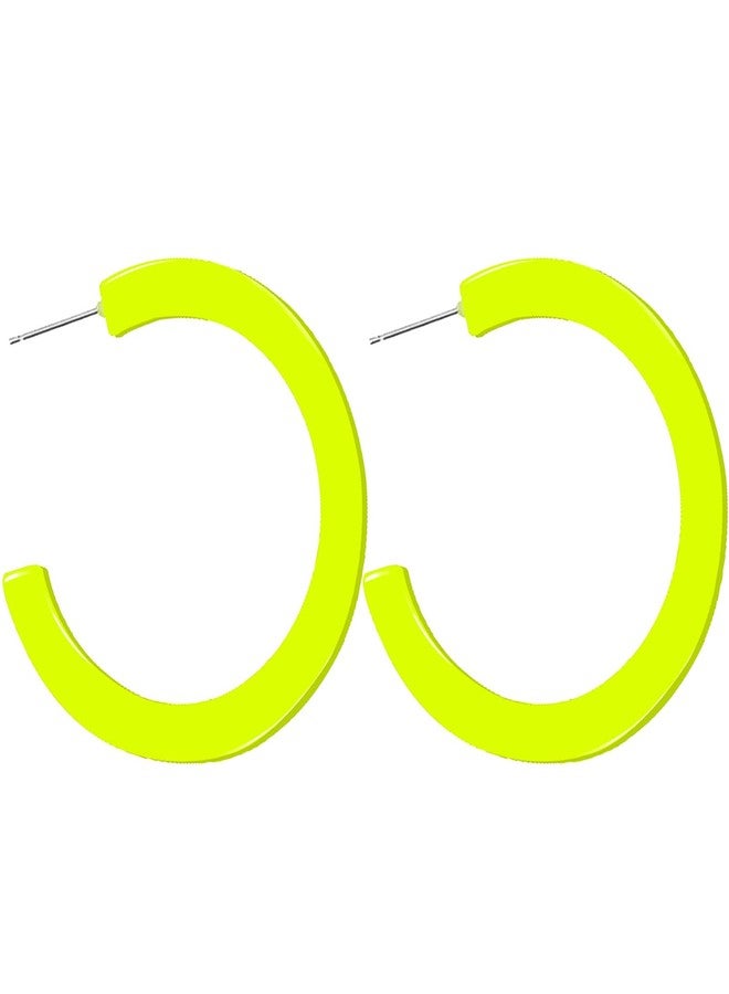 Skyfun 1 Pairs 80s 90s Neon Earrings for Women Retro Hoop Earring Candy Color Lightweight Acrylic Stud Earrings for 80S Costume Outfits Dancing Glow Party Accessories, Neon Yellow - Image 1