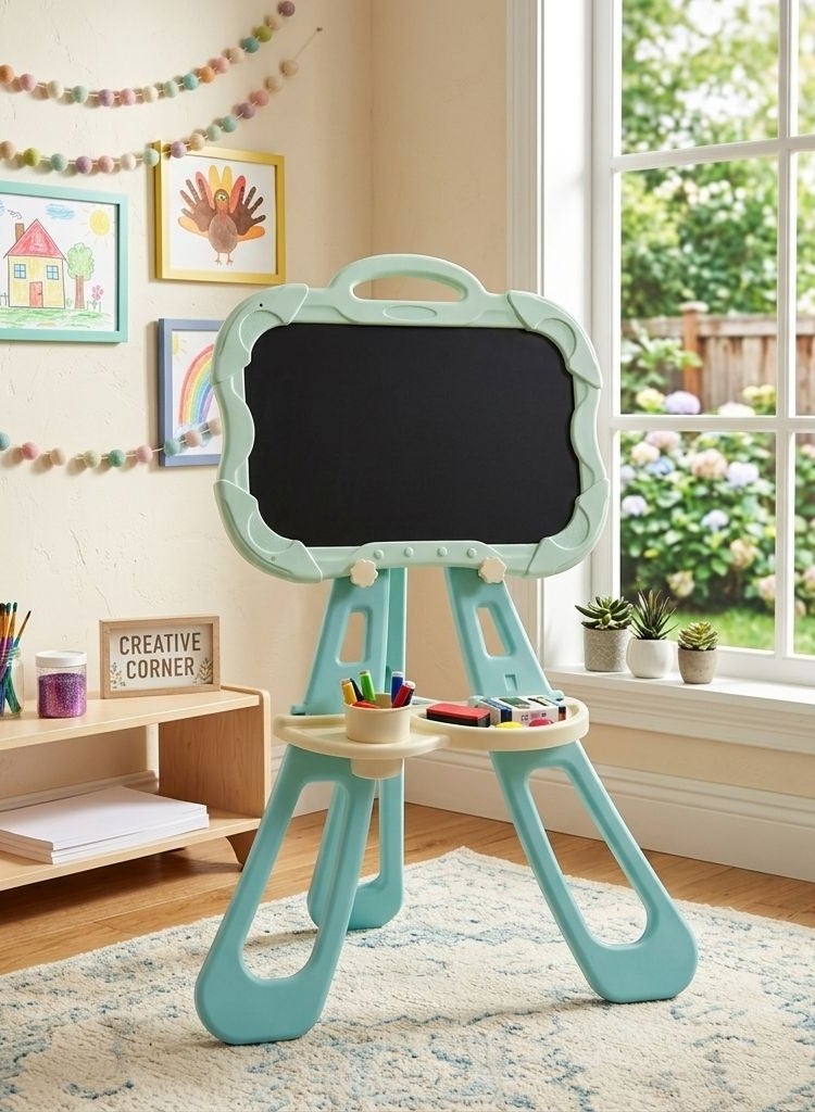 Concent Smart Drawing & Education Board for Kids 2 in 1 - Double-sided (Black & Magnetic Whiteboard) with Stand, Pen & Colors - Height 85 cm - Image 4