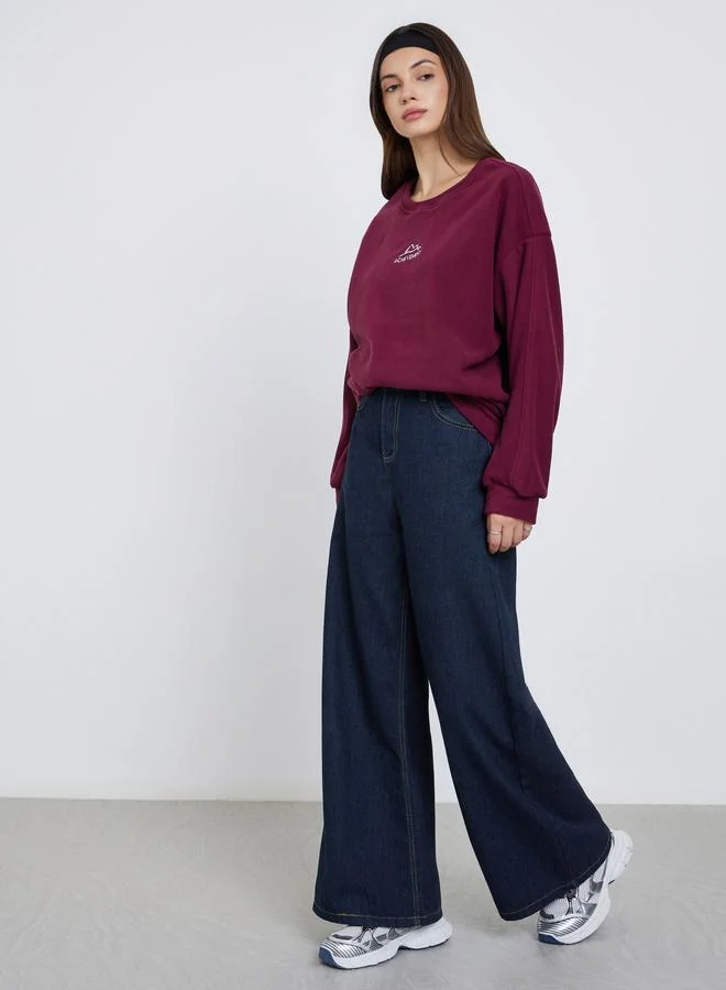 تايك تو سترة نسائية قطنية مطرزة باللون العنابي