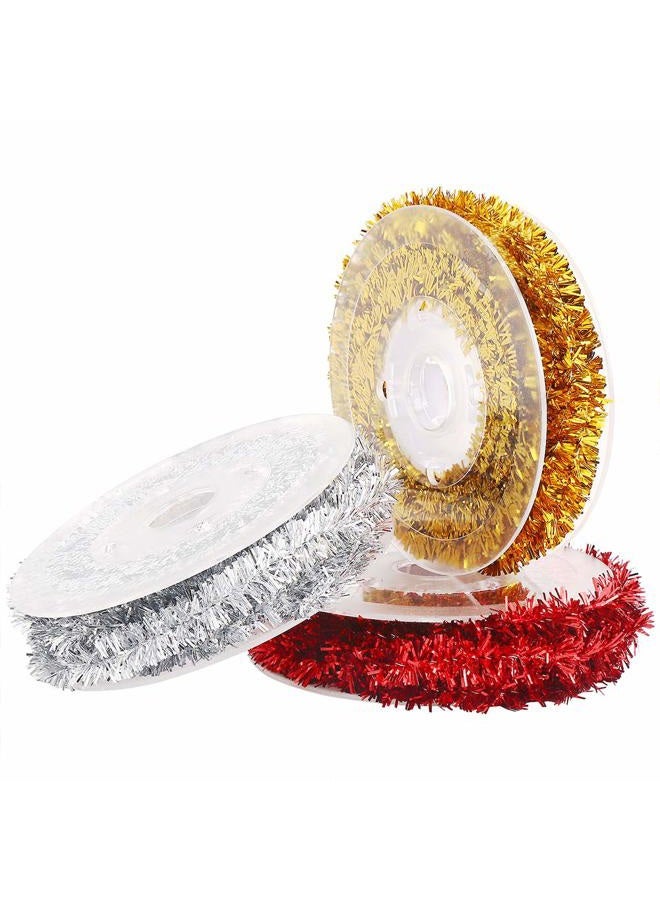CCINEE Tinsel Wire Garland,Christmas Tinsel Ribbon with 3 Color for Xmas Tree Decoration DIY Craft,16.4ft,Pack of 3 - Image 1