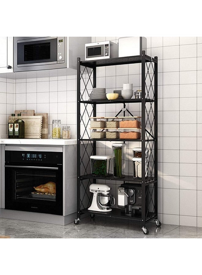 Nadrab Five layer foldable storage rack, heavy-duty storage rack, installation free, steel storage rack, large capacity, black hollow rack - Image 2