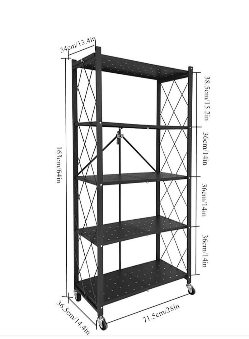 Nadrab Five layer foldable storage rack, heavy-duty storage rack, installation free, steel storage rack, large capacity, black hollow rack - Image 3
