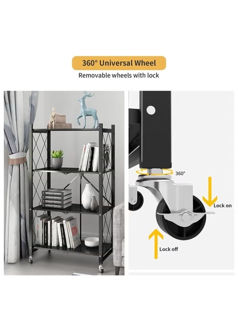 rayze Four layer foldable storage rack, heavy-duty storage rack, installation free, steel storage rack, large capacity, black hollow rack - Image 3