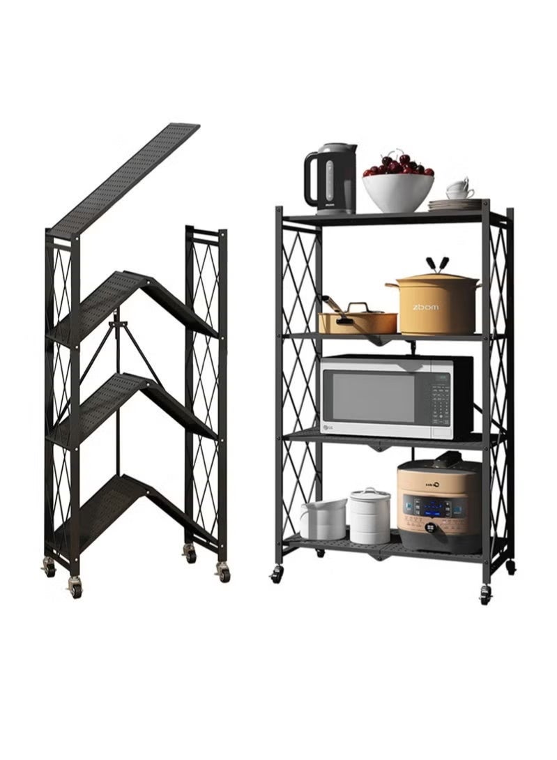 rayze Four layer foldable storage rack, heavy-duty storage rack, installation free, steel storage rack, large capacity, black hollow rack - Image 2