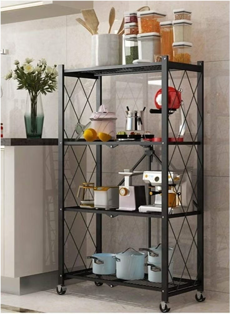 rayze Four layer foldable storage rack, heavy-duty storage rack, installation free, steel storage rack, large capacity, black hollow rack - Image 4