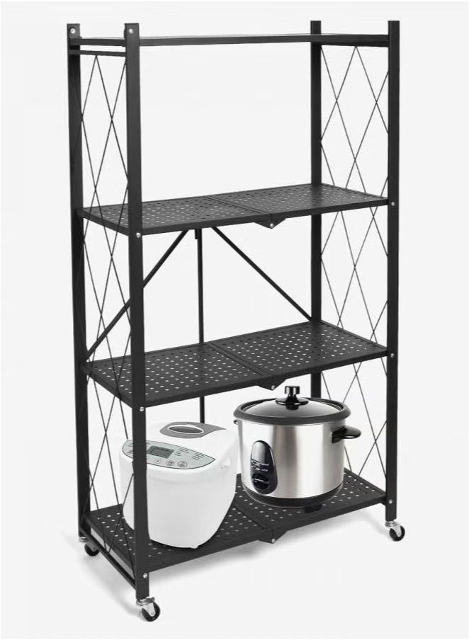 rayze Four layer foldable storage rack, heavy-duty storage rack, installation free, steel storage rack, large capacity, black hollow rack - Image 5