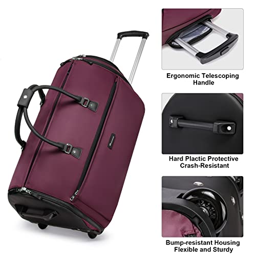 Modoker Rolling Garment Bags, Large Garment Duffle Bag with Wheels, 3 in 1 Garment Suit Luggage Bag for Women Men Business Travel Weekender, Red - Image 3