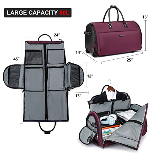 Modoker Rolling Garment Bags, Large Garment Duffle Bag with Wheels, 3 in 1 Garment Suit Luggage Bag for Women Men Business Travel Weekender, Red - Image 2