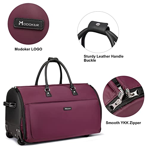 Modoker Rolling Garment Bags, Large Garment Duffle Bag with Wheels, 3 in 1 Garment Suit Luggage Bag for Women Men Business Travel Weekender, Red - Image 5
