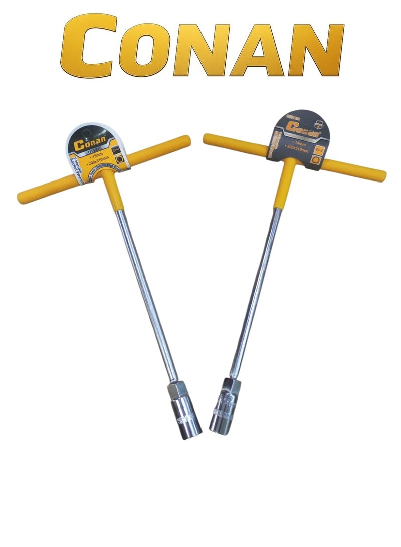 CONAN T-Handle Socket Wrench Set 2pcs 14mm & 15mm – Models COTS814 / COTS815 – Cr-V Steel, 200×310mm for Wheel Nuts & Industrial Maintenance - Image 1