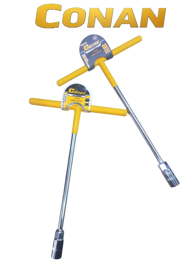 CONAN T-Handle Socket Wrench Set 2pcs 14mm & 15mm – Models COTS814 / COTS815 – Cr-V Steel, 200×310mm for Wheel Nuts & Industrial Maintenance - Image 4