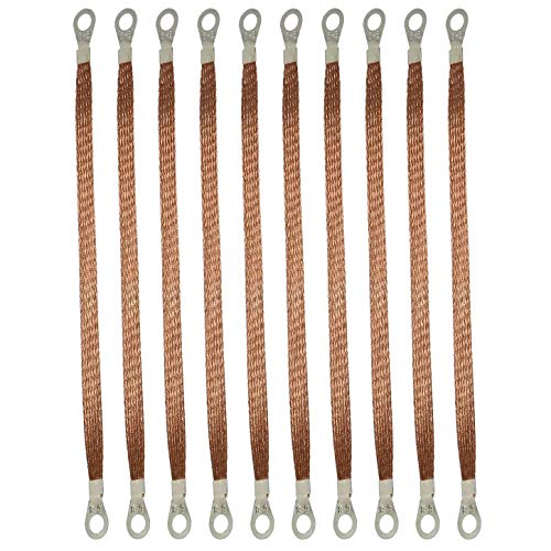 MEETOOT 10pcs 300mm Braided Ground Strap Automotive Engine Copper Ground Strap Wire with Terminals Plugs - Image 1