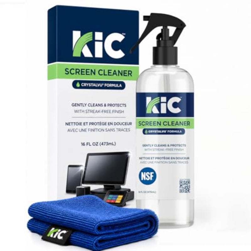 KIC> CrystalVu Screen Cleaner Spray Kit with Microfiber Cleaning Cloth Streak-Free for TV, Phone, Laptop, Monitor and Tablet NSF Certified Safe Formula 1 Reusable Microfiber Towel - 16oz - Image 1