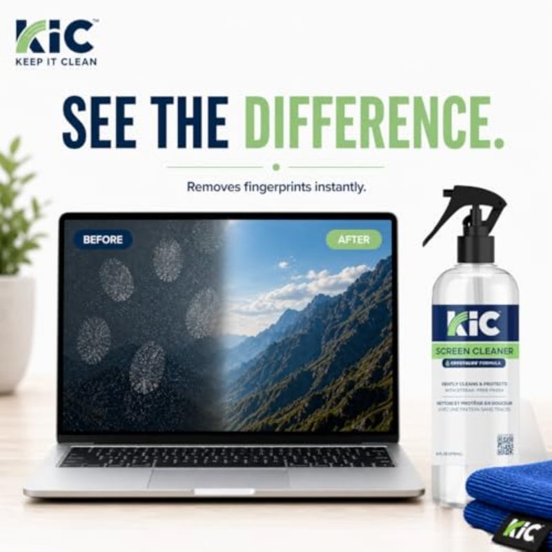 KIC> CrystalVu Screen Cleaner Spray Kit with Microfiber Cleaning Cloth Streak-Free for TV, Phone, Laptop, Monitor and Tablet NSF Certified Safe Formula 1 Reusable Microfiber Towel - 16oz - Image 5