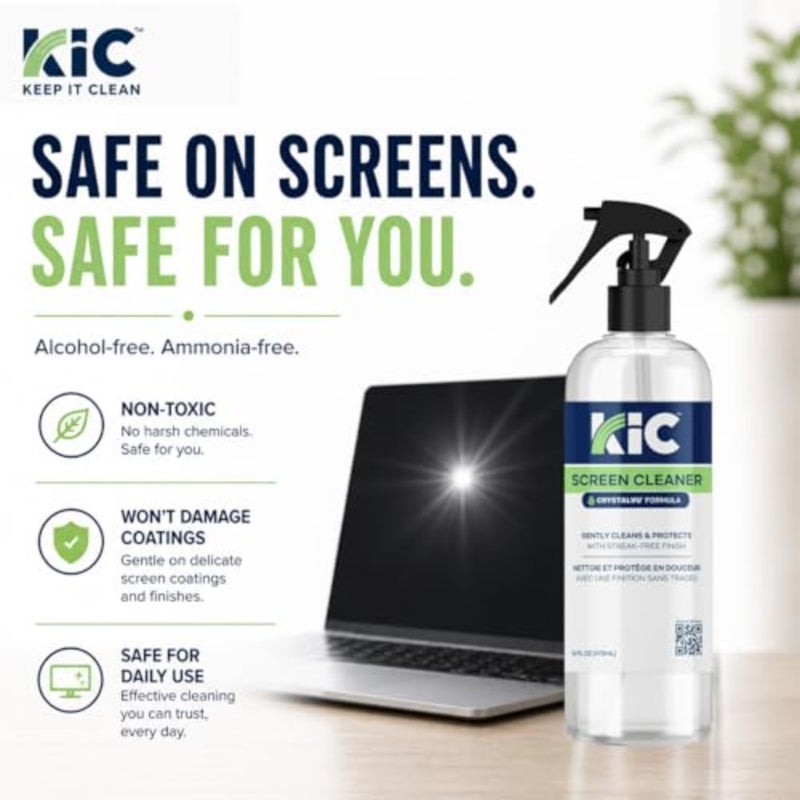 KIC> CrystalVu Screen Cleaner Spray Kit with Microfiber Cleaning Cloth Streak-Free for TV, Phone, Laptop, Monitor and Tablet NSF Certified Safe Formula 1 Reusable Microfiber Towel - 16oz - Image 2
