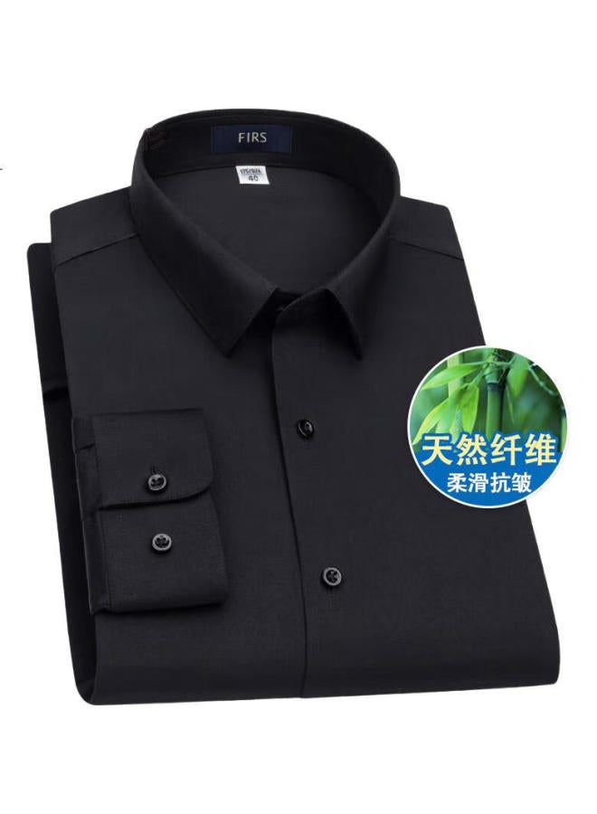 FIRS Men'S Long Sleeve Bamboo Fiber Shirt New Casual Business Formal Wrinkle-Free Shirt Black Size 44 - Image 3