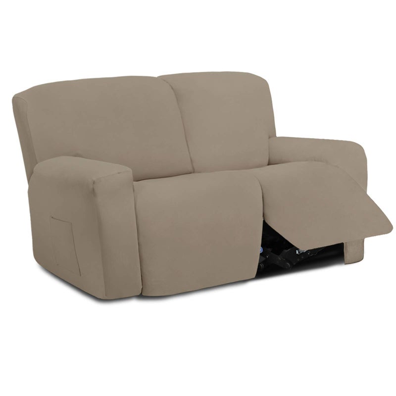 EasyGoing 6 Pieces Microfiber Stretch Sectional Recliner Sofa Slipcover Soft Fitted Fleece 2 Seats Couch Cover Washable Furniture Protector with Elasticity for KidsRecliner Loveseat Natural