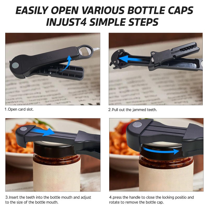 Banyaa 7 in 1 Jar Opener Bottle Opener and Wine Opener for Seniors with Arthritis, Weak Hands, Multi Retractable Magnetic Can Opener, Original Kitchen Lid Opener Tool (Black) - Image 4