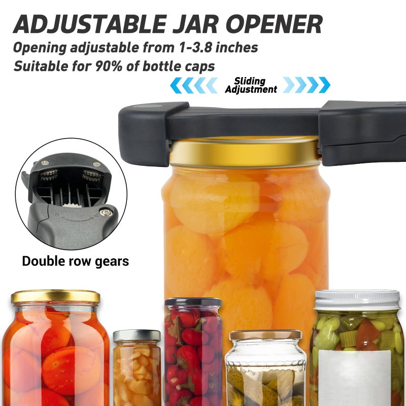 Banyaa 7 in 1 Jar Opener Bottle Opener and Wine Opener for Seniors with Arthritis, Weak Hands, Multi Retractable Magnetic Can Opener, Original Kitchen Lid Opener Tool (Black) - Image 3