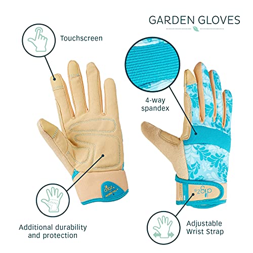 DIGZ 7606-23 High Performance Women's Gardening Gloves, Work Gloves with Touchscreen Compatible Fingertips, Blue Leaves Pattern, Medium - Image 5