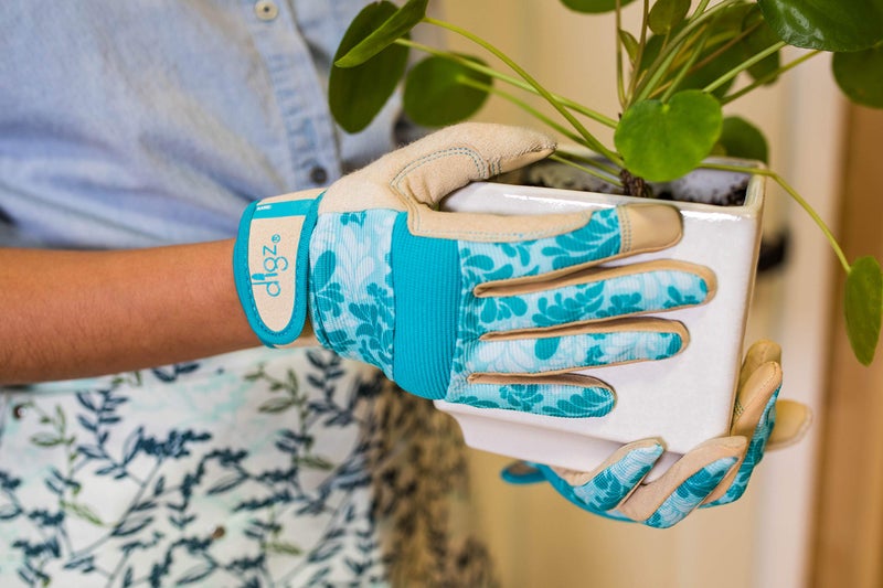 DIGZ 7606-23 High Performance Women's Gardening Gloves, Work Gloves with Touchscreen Compatible Fingertips, Blue Leaves Pattern, Medium - Image 4