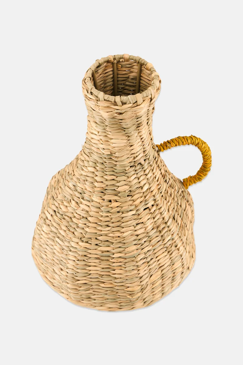 موي موتشو فازة ألياف طبيعية 18 × 15 سم، لون بيج