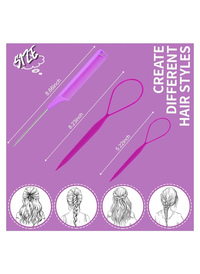 ORiTi Hair Tail 3Pack Hair Loop Tool Set with 2Pcs French Braid Tool Loop 1Pcs Rat Tail Comb Metal Pin Tail Braiding Comb for Hair Styling  - Image 3