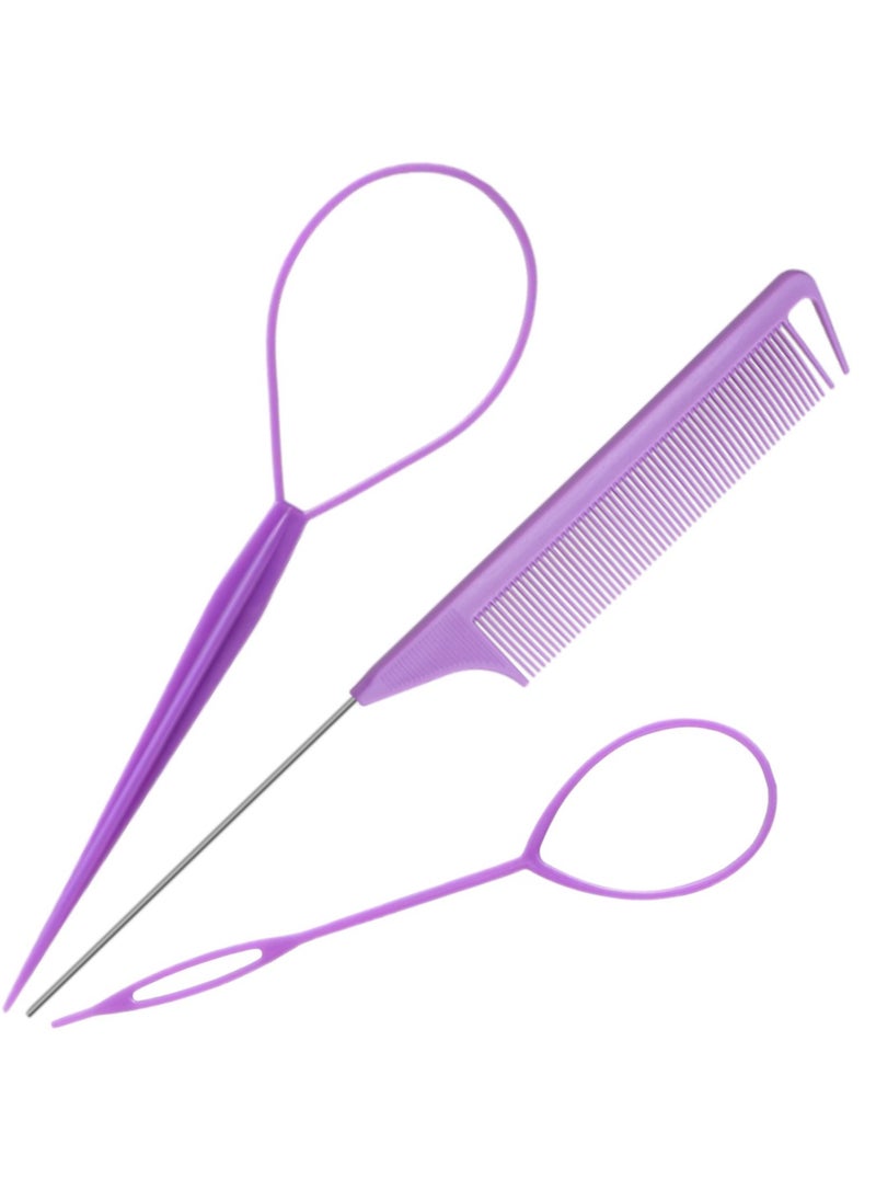 ORiTi Hair Tail 3Pack Hair Loop Tool Set with 2Pcs French Braid Tool Loop 1Pcs Rat Tail Comb Metal Pin Tail Braiding Comb for Hair Styling  - Image 1