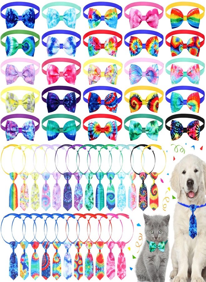 Eccliy 50 Pcs Tie Dye Dog Collars for Dogs Spring Summer Cute Puppy Bow Ties Adjustable Neckties Set Bow Collar for Pet Decoration Supplies - Image 1