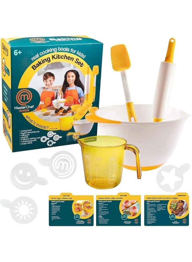 MasterChef Junior Baking Kitchen Set for Kids - 7 Pc. Kit Includes Real Cooking Tools for Kids, Mixing Bowl, Rolling Pin, Cups, Recipes, Birthday Summer Gift Party- Ages 6+, Make Homemade Treats - Image 2