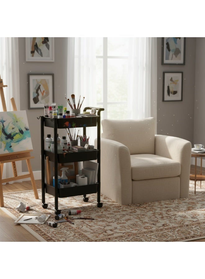 كونسيبت هوم عربة تخزين و تنظيم 3 ارفف  متعدد الاستخدامات مزود بعجلات أسود 83x53.5x32 سم - Image 2