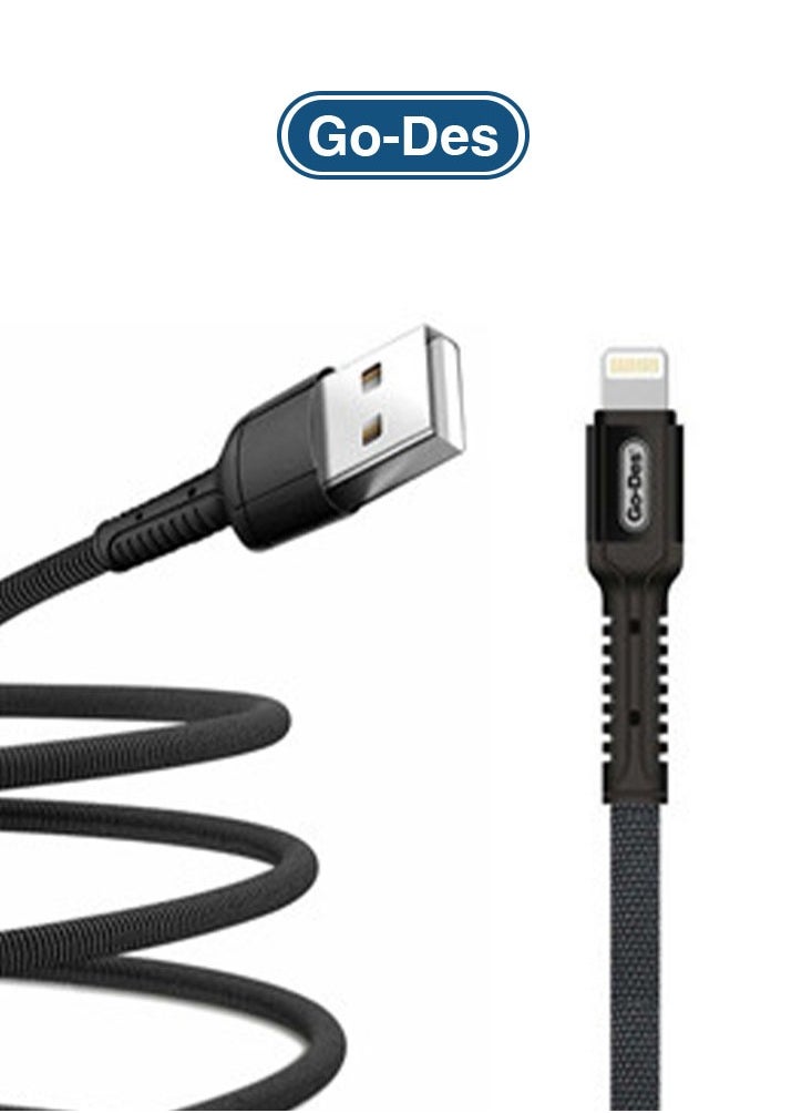 GO-DES - Go-Des Lightning Superfast Charging Data cable & Upto 480 Mbps Transfer Speed With 3A Output Nylon Braided 1Meter Black - Image 1