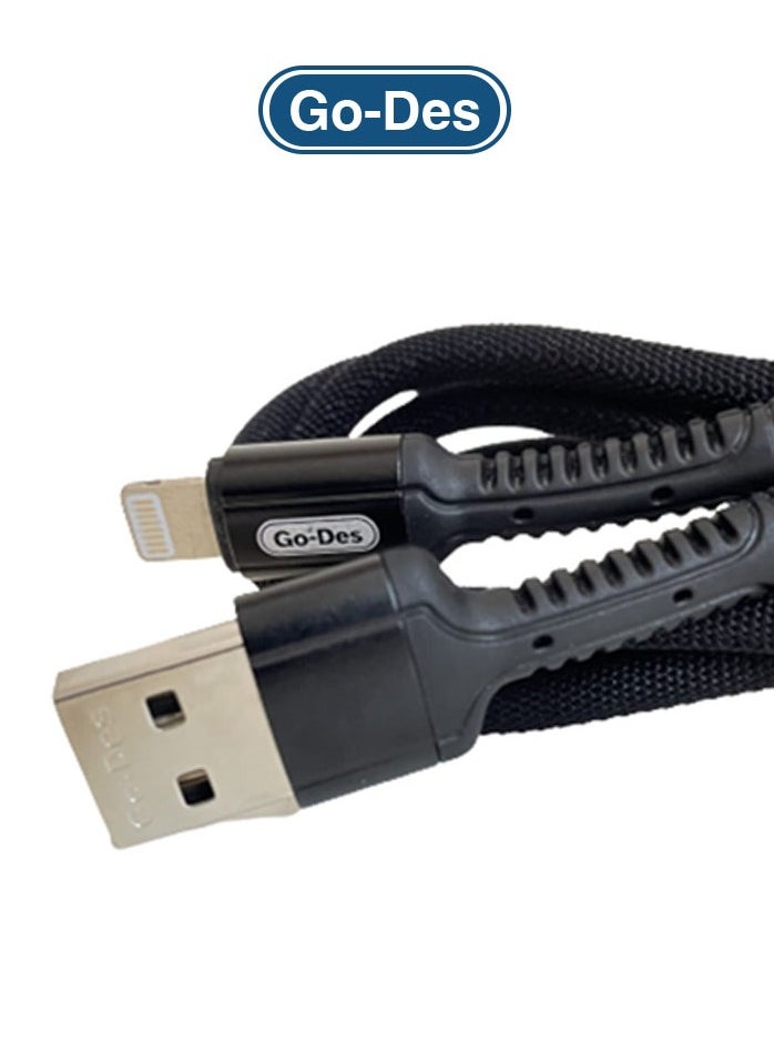 GO-DES - Go-Des Lightning Superfast Charging Data cable & Upto 480 Mbps Transfer Speed With 3A Output Nylon Braided 1Meter Black - Image 1