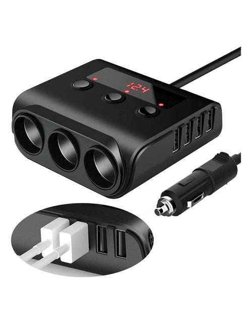 3 Socket Car Cigarette Lighter Adapter, 12V/24V 100W Car Cigarette Lighter Splitter 3.1A 4 USB Port Car Charger with Separate Switch and LED Voltage Display for Mobile Phone