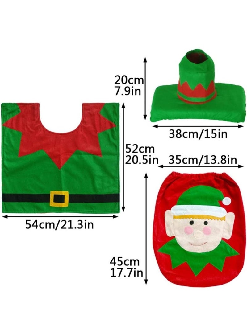 NAKXUS 3 Pcs Christmas Toilet Seat Cover and Rug Set Elf Bathroom Decoration Set Toilet Mat Toilet Seat Lid Cover for Christmas Home Bathroom Decor - Image 2