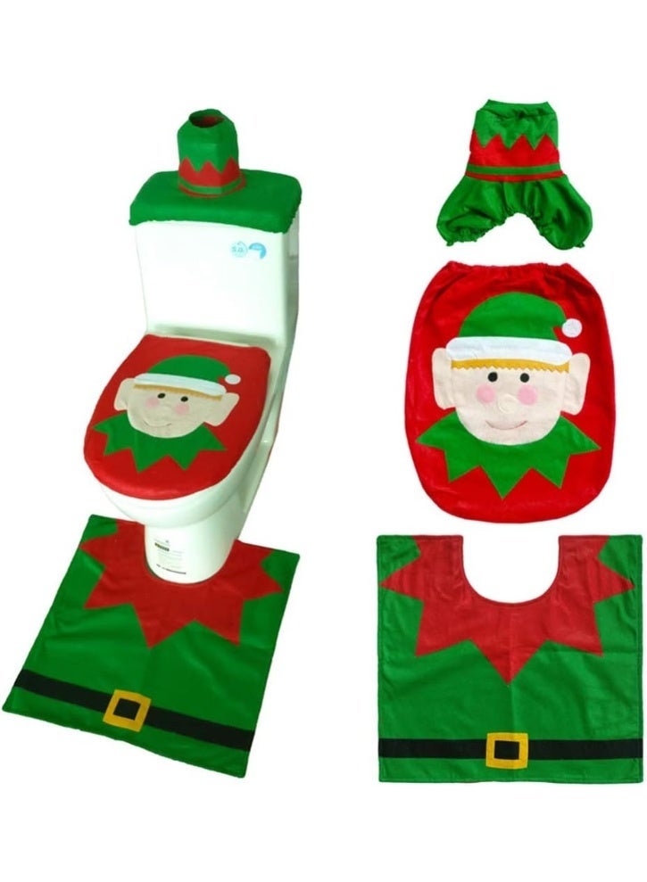 NAKXUS 3 Pcs Christmas Toilet Seat Cover and Rug Set Elf Bathroom Decoration Set Toilet Mat Toilet Seat Lid Cover for Christmas Home Bathroom Decor - Image 1