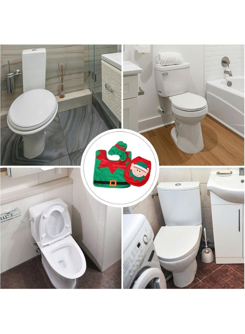 NAKXUS 3 Pcs Christmas Toilet Seat Cover and Rug Set Elf Bathroom Decoration Set Toilet Mat Toilet Seat Lid Cover for Christmas Home Bathroom Decor - Image 3