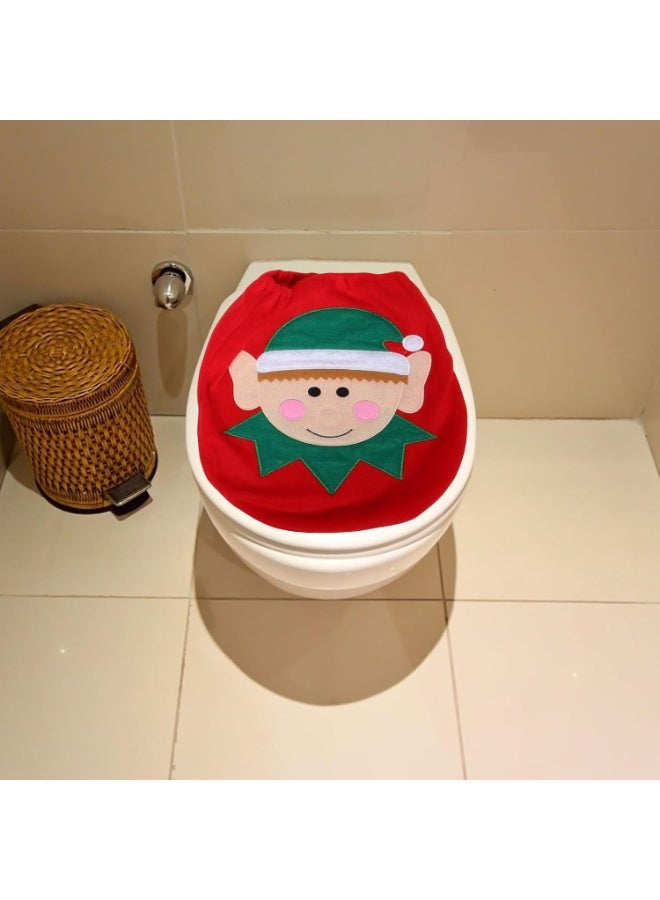 NAKXUS 3 Pcs Christmas Toilet Seat Cover and Rug Set Elf Bathroom Decoration Set Toilet Mat Toilet Seat Lid Cover for Christmas Home Bathroom Decor - Image 4